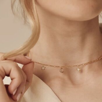 Moon And Stars Figaro Necklace, 2 of 4
