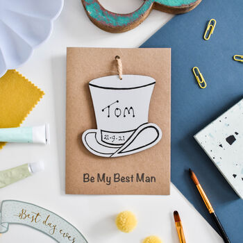 Personalised 'Be My Best Man' Card Top Hat Wedding Gift, 2 of 5