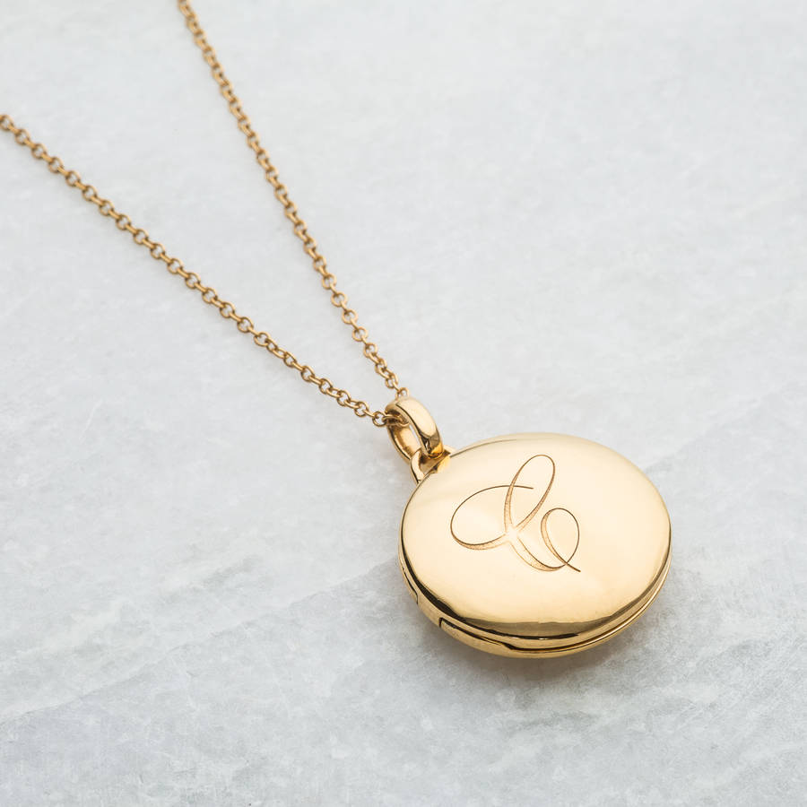 14k Gold Vermeil Engraved Initial Locket Necklace By Carrie Elizabeth ...