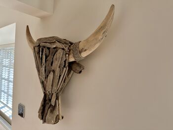 61cm Driftwood Bull Head With Horns Wooden Wall Decor, 5 of 9