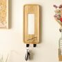 Personalised Solid Oak Wall Mirror With Key Hooks – Engraved Hallway Key Holder, thumbnail 1 of 8