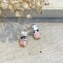 Baby Pink And Gold Pink Ceramic Bar Stud Earrings Abstract Splatter Minimalist Studs, thumbnail 1 of 11