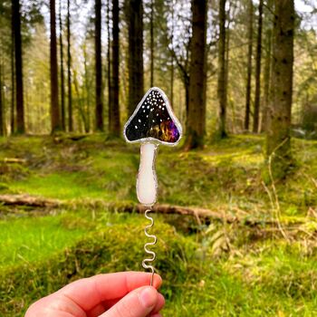 Glass Mushroom Toad Stool Plant Stake, 3 of 6