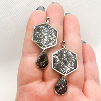 Black And Silver Foil Geometric Statement Earrings, 2 of 10