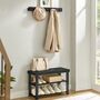 Three Tier Bamboo Shoe Bench Coat Rack Metal Hooks Set, thumbnail 2 of 12