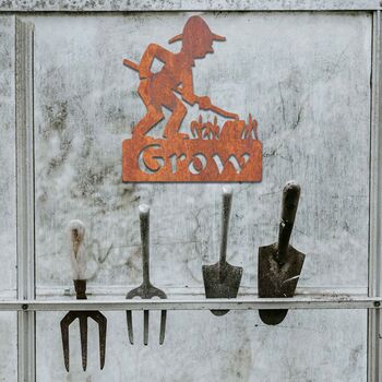Grow Sign, Garden Sign, Rusted Metal Garden Decor, 7 of 10