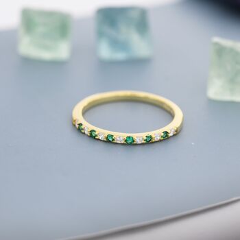 Sterling Silver Emerald Green And Clear Cz Half Eternity Ring, 6 of 12