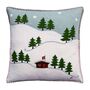 Winter Scene Ski Cabin Cushion In Hand Embroidered Wool, thumbnail 2 of 2