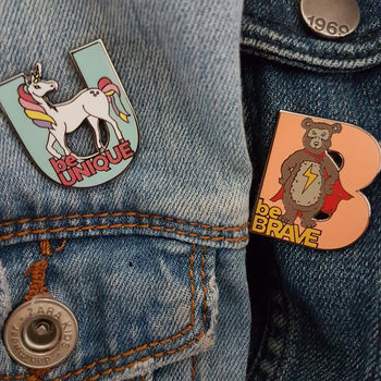 'Brave' Bear And 'Unique' Unicorn Enamel Pin Badge, 2 of 9