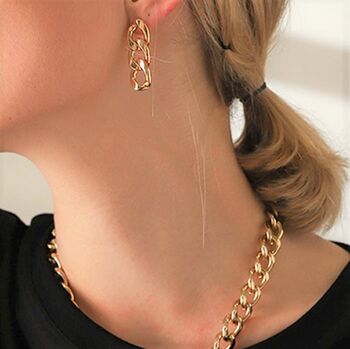 Gold Plated Chunky Curb Chain Stud Earring, 4 of 7