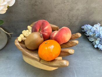Teak Root Wooden Giant Hand Shaped Trinket Dish Or Bowl Décor, 8 of 8