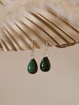 Teardrop Malachite Sterling Silver Dangle Earrings, 8 of 9