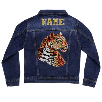 Personalised Kids Denim Jacket With Sequin Leopard, 7 of 8