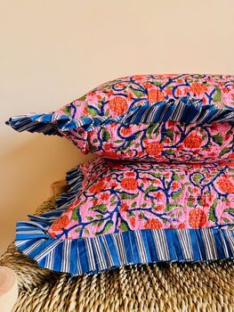 Quilted Indian Blockprint Cushion, 2 of 3