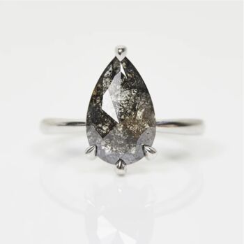 One Of A Kind Platinum Black Pear Shape Rose Cut Diamond Engagement, 4 of 4