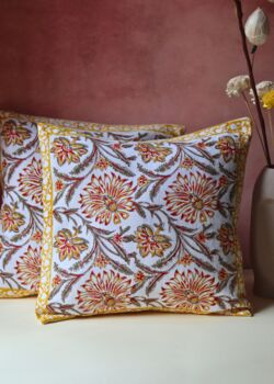 Yellow Ochre Block Printed Cushion Cover Set Of Two, 2 of 3