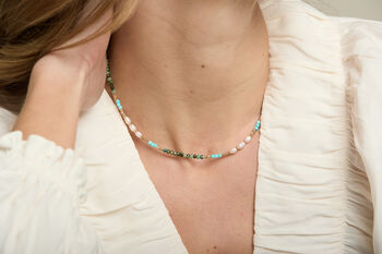 Clara Necklace With Turquoise, Prenite And Pearls, 3 of 4