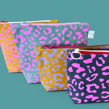 Large Cosmetic Bag Pink Leopard Print On Teal, 2 of 3