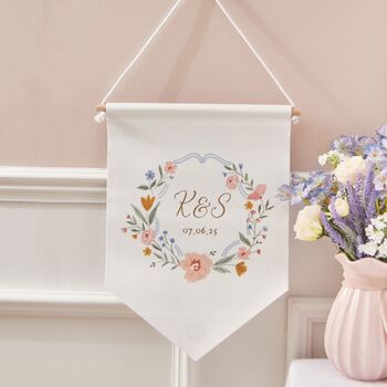 Personalised Wildflower Couple's Initials And Wedding Date Wall Hanging, 2 of 4