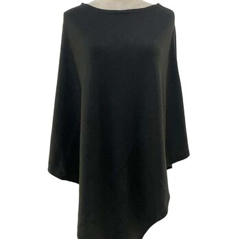 Jet Black Wool Blend Knit Poncho, 4 of 4