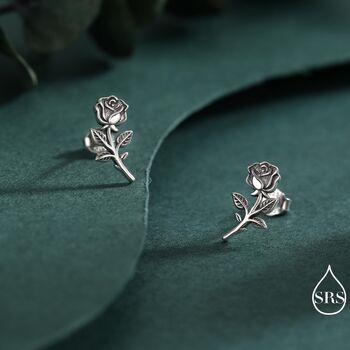 Oxidised Sterling Silver Rose Earrings, 4 of 12