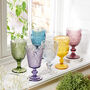 Set Of Four Vintage Embossed Coloured Wine Glasses, thumbnail 1 of 10