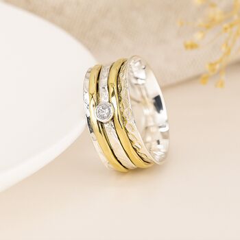 Personalised Sterling Silver And Brass Spinner Ring With Cubic Zirconia – 10mm, 4 of 10