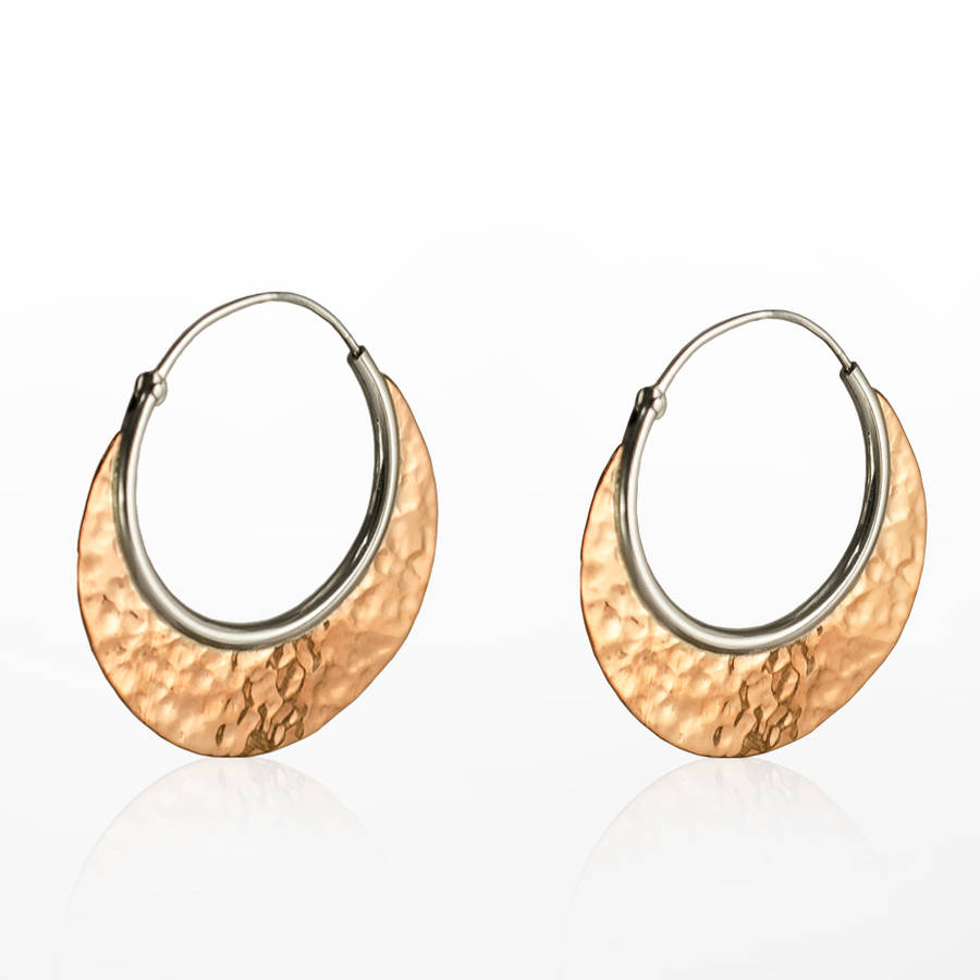 silver and copper contemporary hoop earrings by the london earring