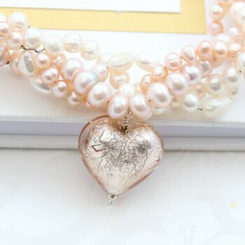 Pale Pink Murano Heart Statement Necklace, 2 of 6