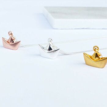 Sterling Silver Origami Boat Necklace, 3 of 7