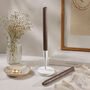 G Decor Velluto Marrone Set Of Two Extra Tall Dinner And Taper Candles In Dark Chocolate Brown With Ribbed Velvet Matte Finish, thumbnail 1 of 3