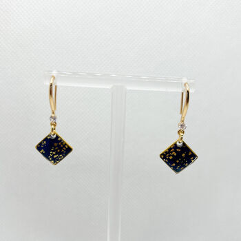 Diamond Shape Navy Dainty Drop Earrings, 7 of 9