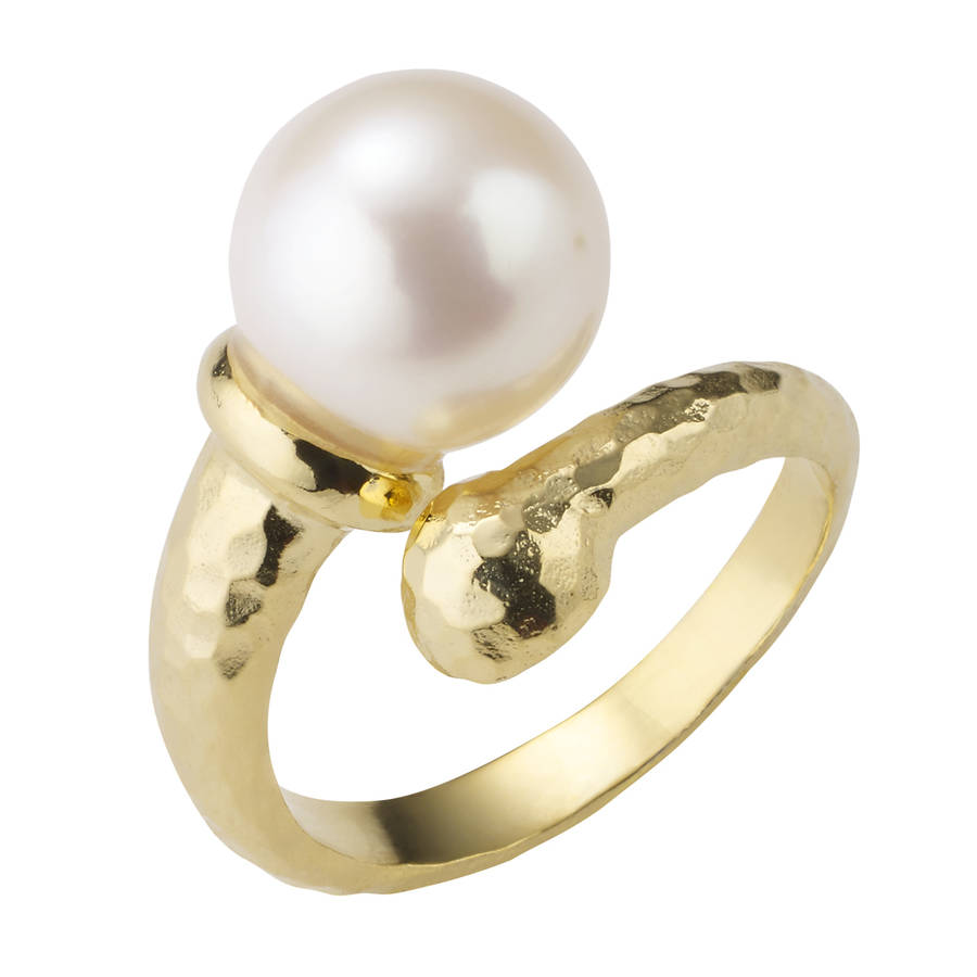 18ct Gold Vermeil Pearl Twist Boho Ring By Sharon Mills London ...