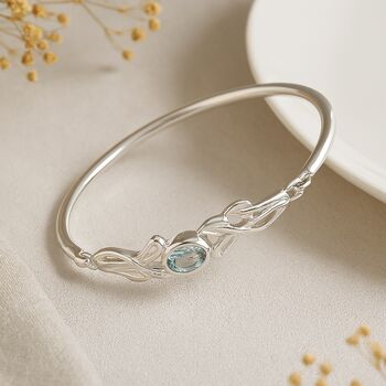 Sterling Silver Blue Topaz Leaf Bangle, 3 of 9