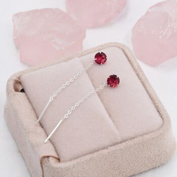 Ruby Red Cz Crystal Threader Earrings Sterling Silver, 8 of 11
