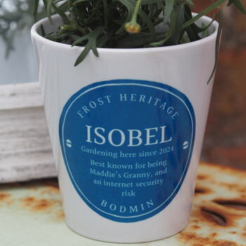 Blue Plaque Personalised Plant Pot Gift, 2 of 4