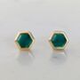Green Onyx Tiny Hexagon Stud Earrings 18ct Gold Plated, thumbnail 1 of 7