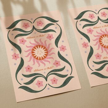 ‘Blossom Soleil’, Botanical Sun Art Print, Floral Celestial Yoga Poster, 3 of 3