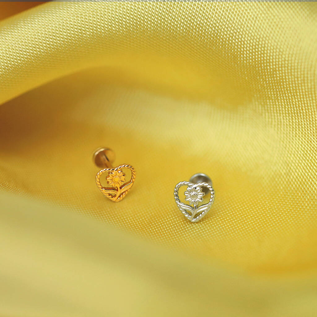 Sunflower Heart Helix Earring Stud By RegalRose