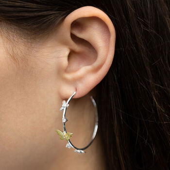 Butterfly And Flower Hoop Earrings, 2 of 3