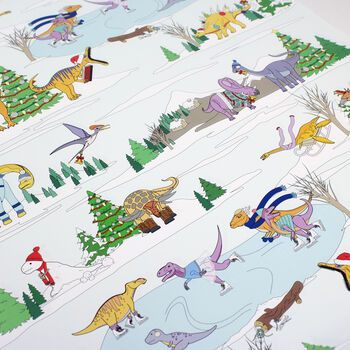 Christmas Winter Scene Dinosaur Wrapping Paper, 4 of 4