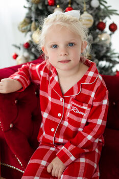 Family Xmas Personalised Embroidered Red Check Pyjamas, 3 of 9