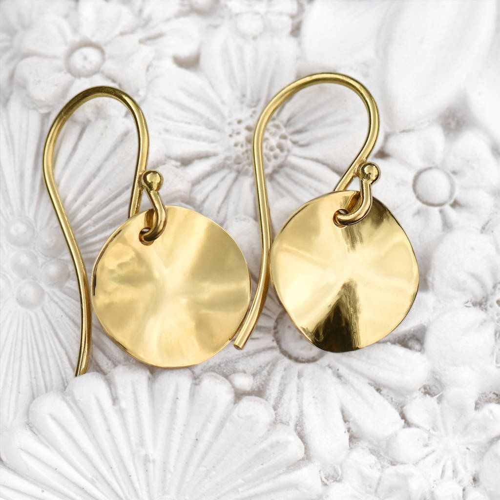 hammered disc earrings in ethical 18ct gold by lilia nash jewellery