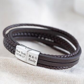 Men's Personalised Layered Vegan Leather Bracelet, 3 of 10