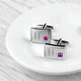 Engraved Rhodium Plated Birthstone Crystal Cufflink Set, thumbnail 3 of 12