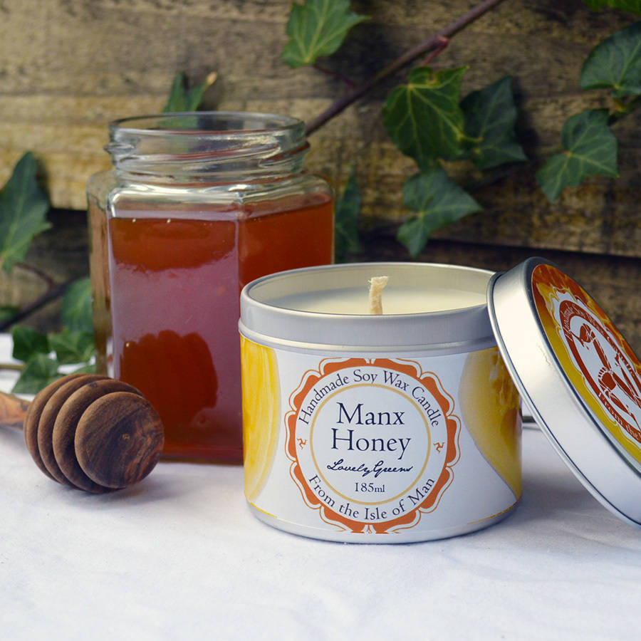 manx honey soy wax candle by lovely greens handmade