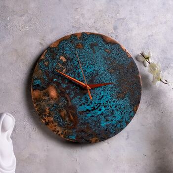 Verdigris Green Handmade Copper Wall Clock, Handmade Copper Patina Design, 4 of 4