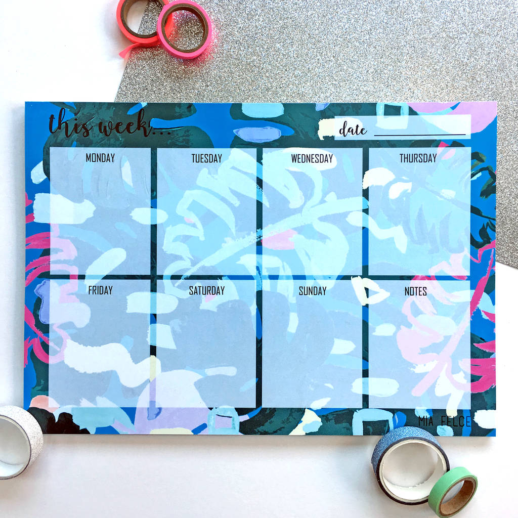 'monstera scribbles' a4 weekly planner desk pad by mia felce