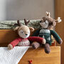 Personalised Reindeer Toy In Green Christmas Jumper, thumbnail 3 of 3