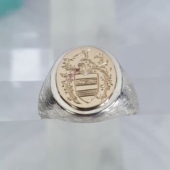Silver And 9ct Gold Textured Signet Ring With 9ct Inlay, 6 of 12